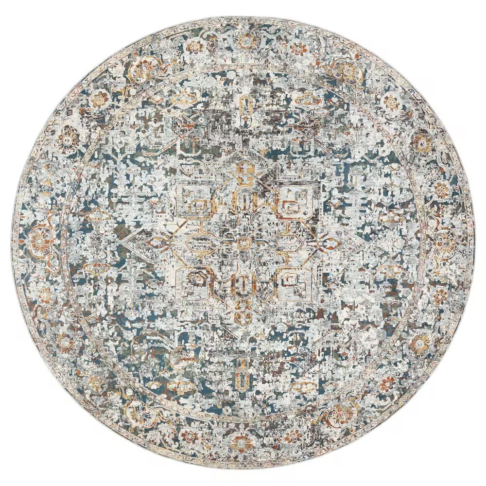 Surya Presidential PDT-2300 7'9" Round Blue, Gray and Orange Area Rug