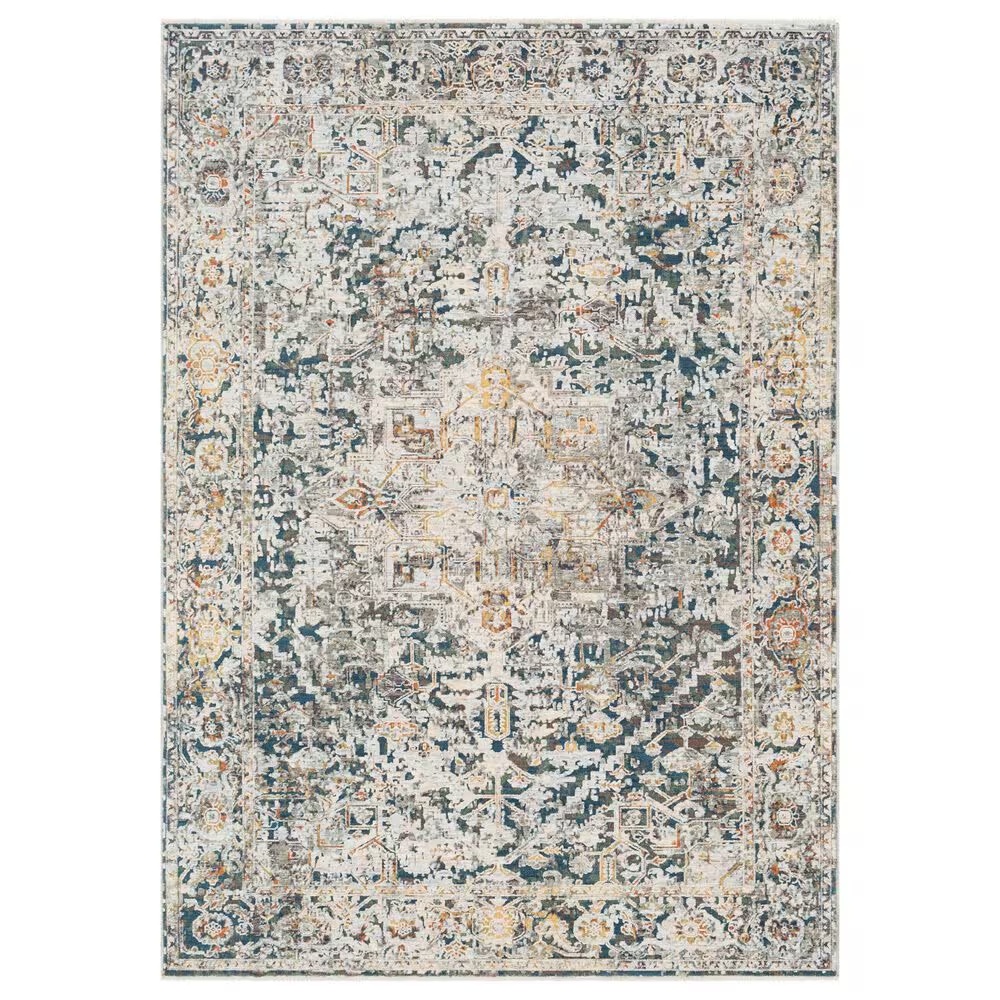 Surya Presidential Ice Blue, Blue, Dusty Sage, Saffron, Ivory, Wheat, Orange, Light Olive, Gray and Charcoal 8'10" x 12'10" Area Rug