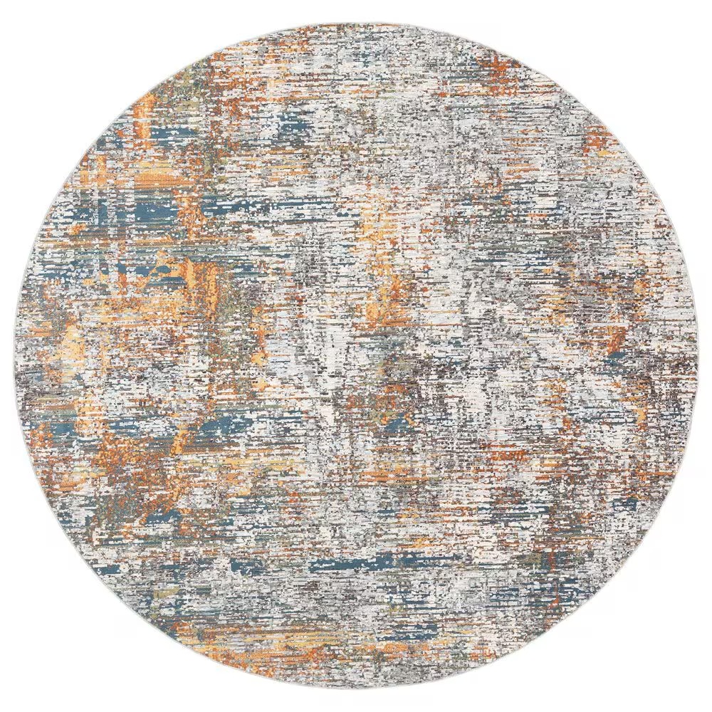 Surya Presidential PDT-2305 7'9" Round Blue, Gray and Orange Area Rug