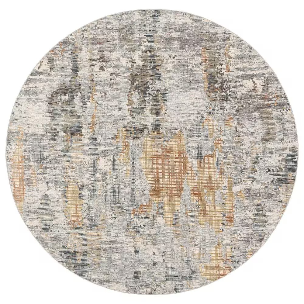 Surya Presidential PDT-2306 7'9" Round Blue, Gray and Orange Area Rug