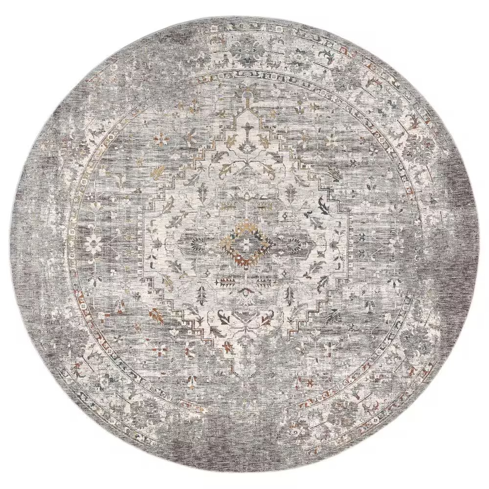 Surya Presidential PDT-2311 7'9" Round Charcoal, Ivory, Blue and Orange Area Rug
