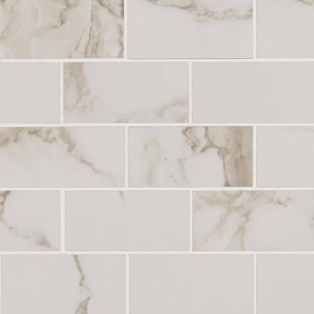 MS International Pietra Calacatta 2" x 4" on 12" x 12" Porcelain Mosaic Sheet