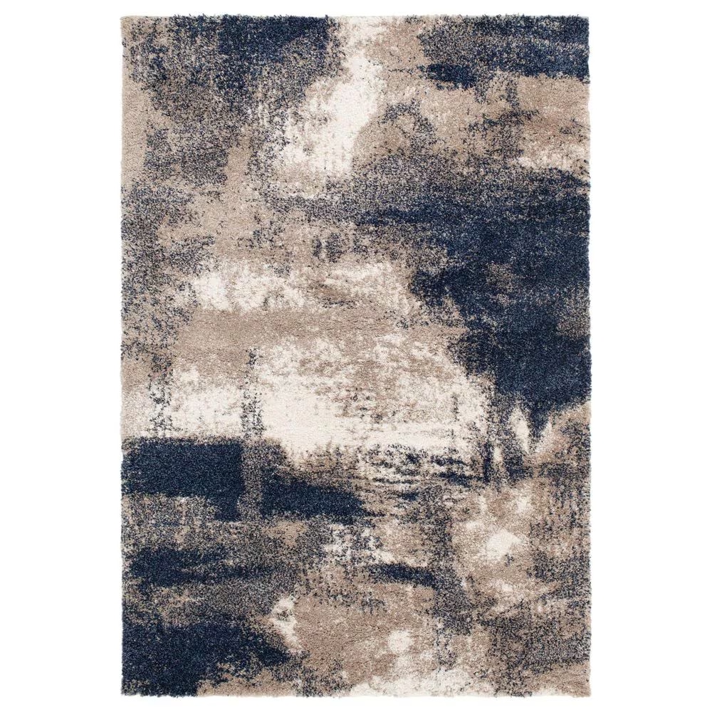 Central Oriental Tulsa Brunsville 7'10" x 9'10" White Sand and Blue Navy Area Rug