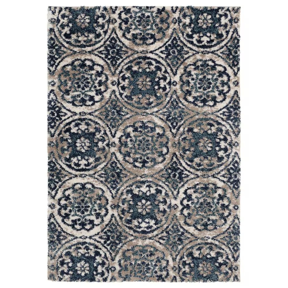 Central Oriental Tulsa Ledyard 7'10" x 9'10" White Sand and Blue Navy Area Rug
