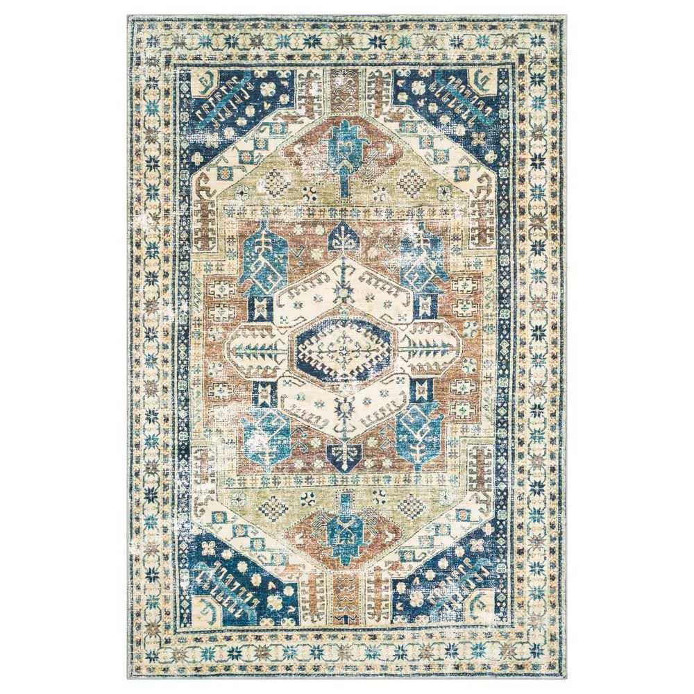 Surya Erin 2' x 3' Navy, Sage, Camel and Aqua Area Rug