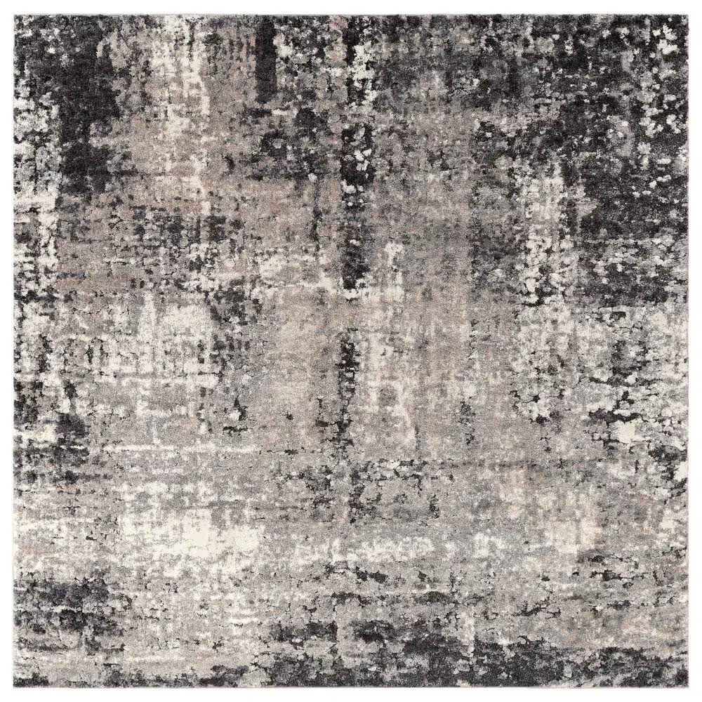 Surya Tuscany TUS-2312 7'10" Square Gray, Charcoal, Black and Ivory Area Rug