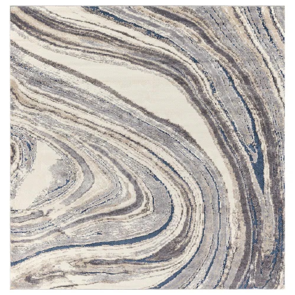 Surya Tuscany TUS-2315 7'10" Square Cream, Khaki, Gray, Charcoal and Blue Area Rug