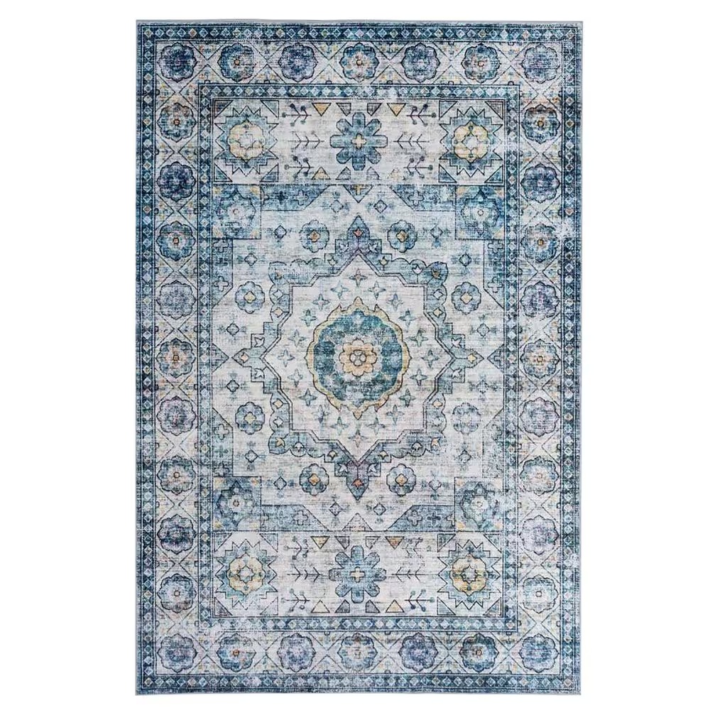 Central Oriental Trisha Yearwood Belmont Daken 7'10" x 9'6" Blue and Ivory Area Rug