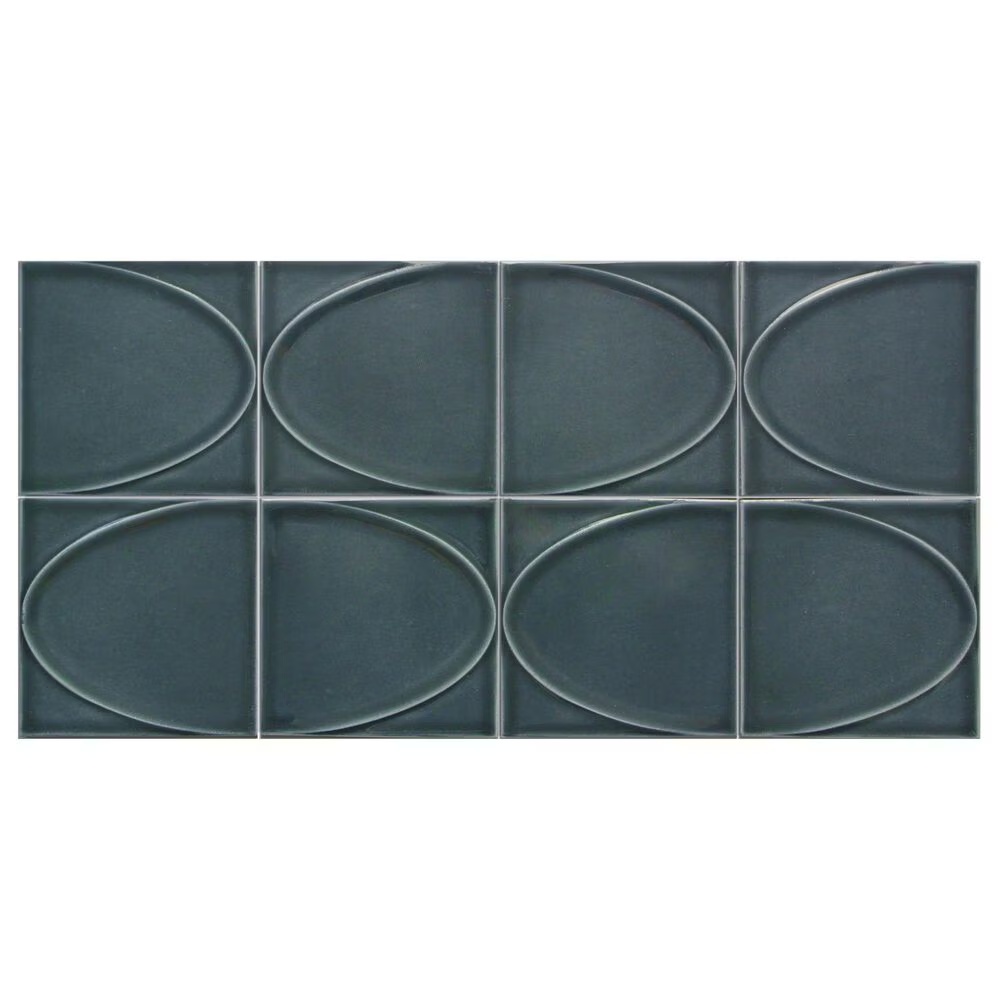 Emser Mizu Blue Glossy Ellipse 4" x 4" Square on 8" x 16" Ceramic Mosaic Sheet