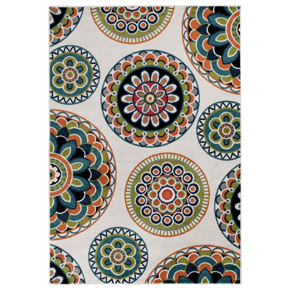 Central Oriental Terrace Tropic Burnette 5' x 7'3" Snow and Multicolor Area Rug