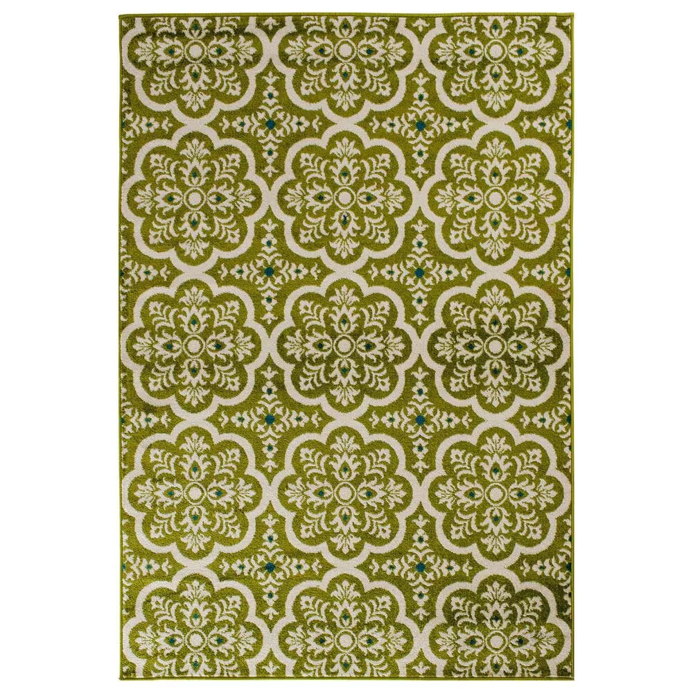 Central Oriental Terrace Tropic Contoy 6'7" x 9'6" Leaf and Snow Area Rug