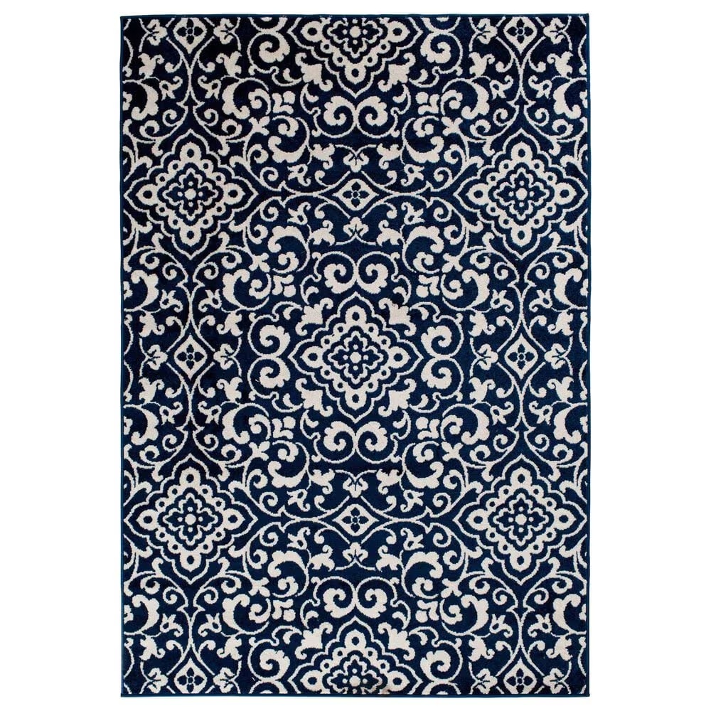 Central Oriental Terrace Tropic Mcbee 3'3" x 5' Sapphire and Snow Area Rug