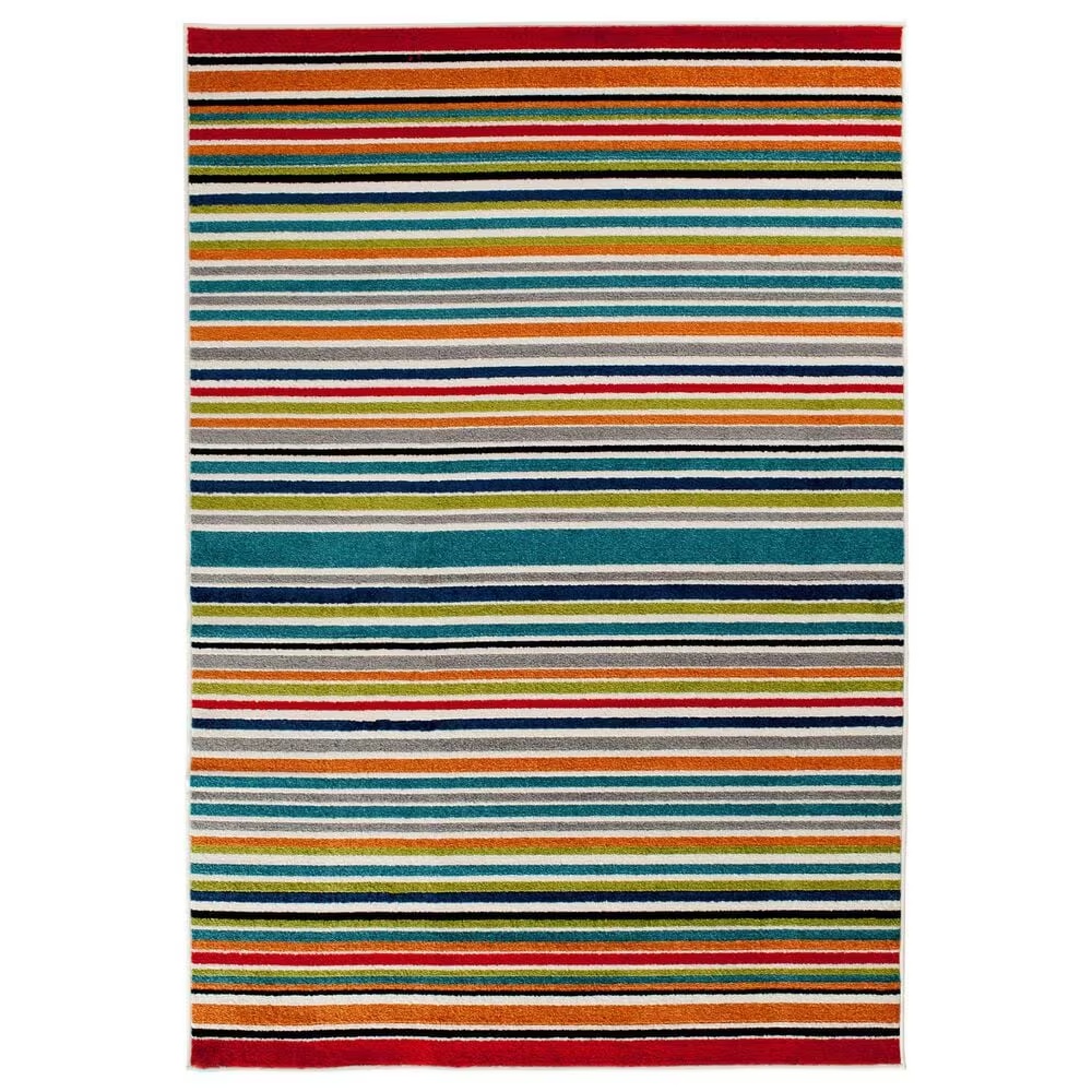 Central Oriental Terrace Tropic Santee 3'3" x 5' Red and Blue Area Rug