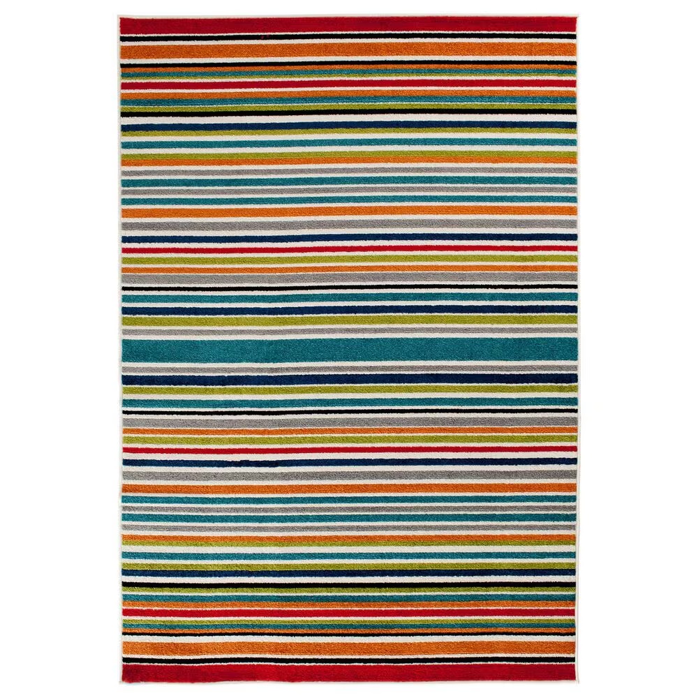 Central Oriental Terrace Tropic Santee 6'7" x 9'6" Red and Blue Area Rug