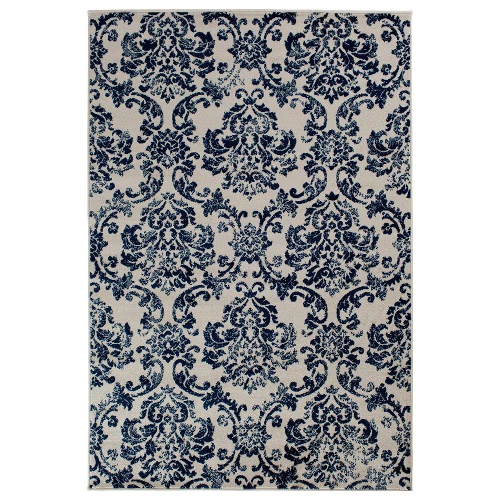 Central Oriental Terrace Tropic Sea Isle 5' x 7'3" Snow and Sapphire Area Rug