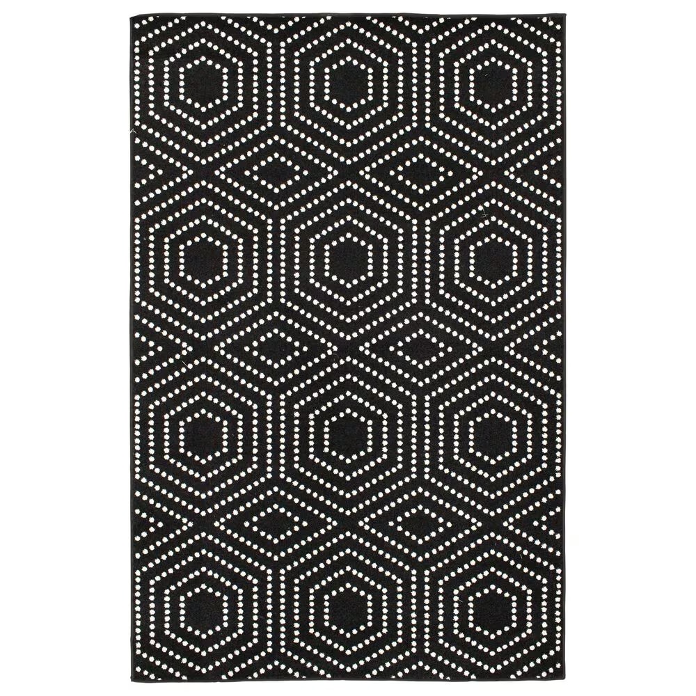 Central Oriental Terrace Tropic Valeria 7'10" x 9'10" Black and Snow Area Rug