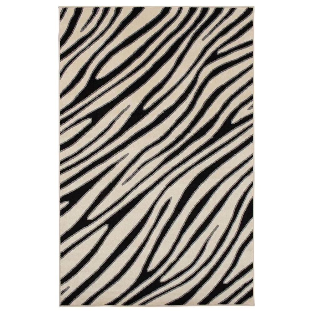 Central Oriental Terrace Tropic Jayla 5' x 7'3" White and Black Area Rug