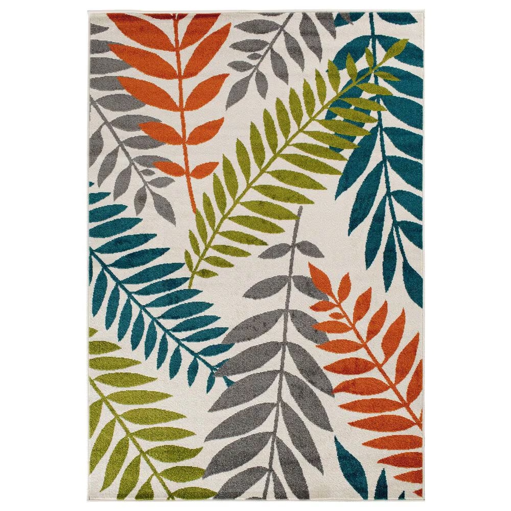 Central Oriental Terrace Tropic Blythewood 8'8" x 11'10" Snow and Multicolor Area Rug