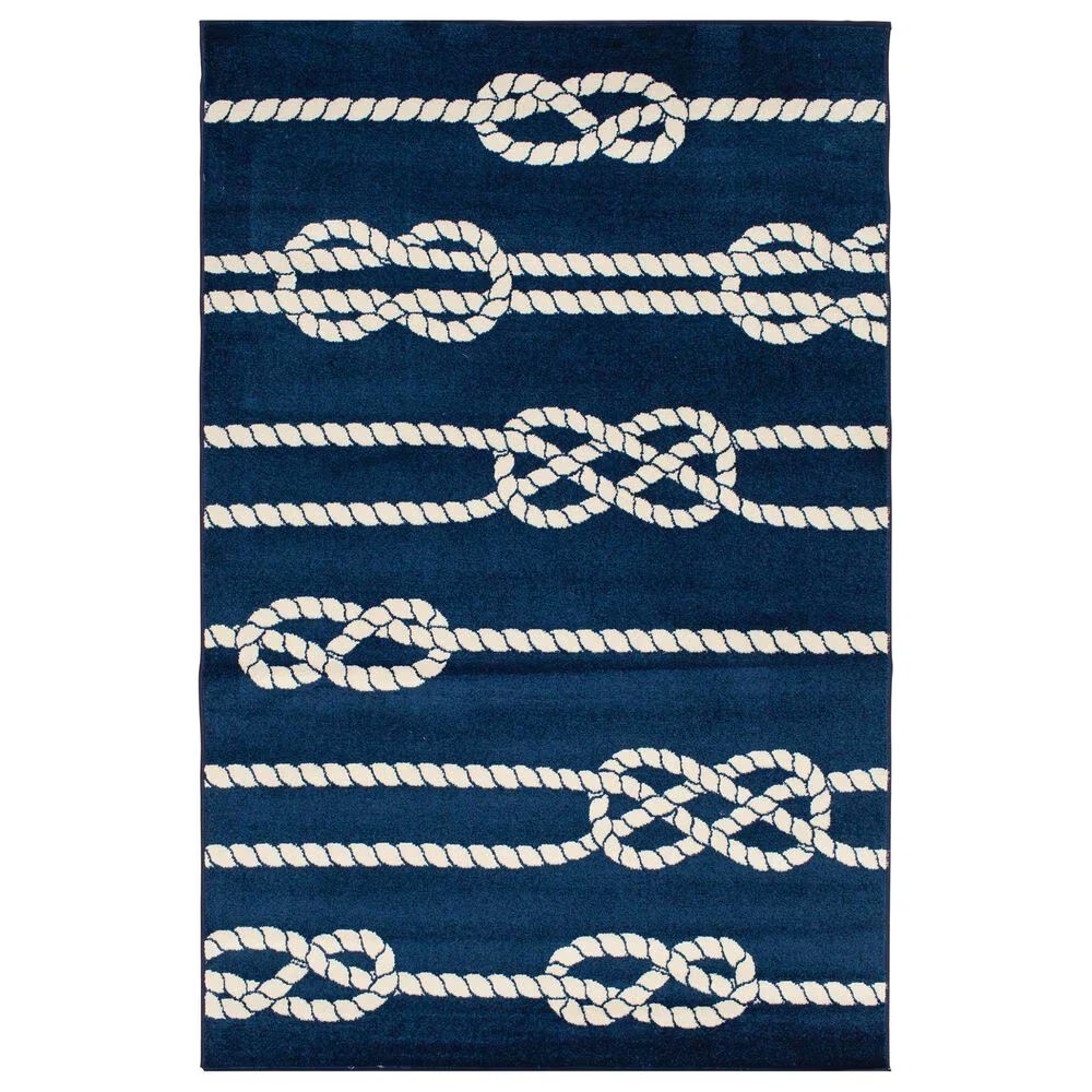 Central Oriental Terrace Tropic Nautical Life 6'7" x 9'6" Sapphire and Snow Area Rug
