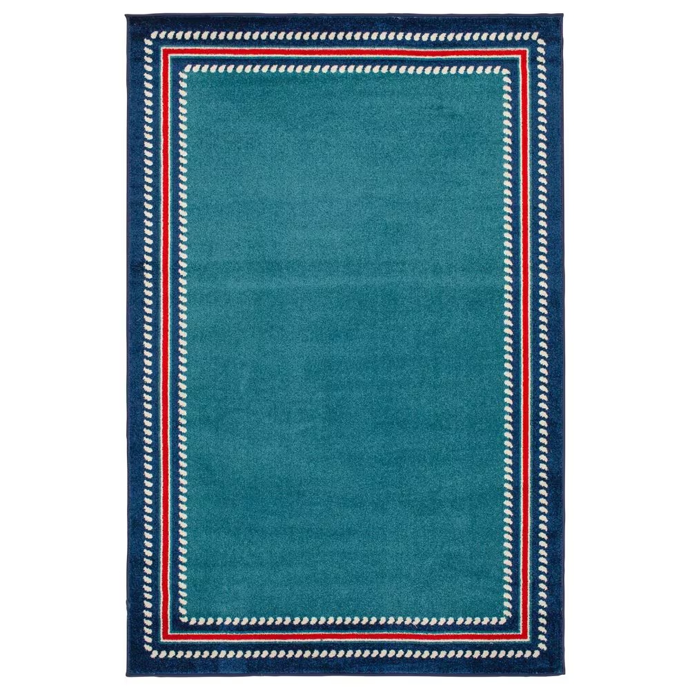 Central Oriental Terrace Tropic Nautical Border Rope 5' x 7'3" Turquoise and Sapphire Area Rug