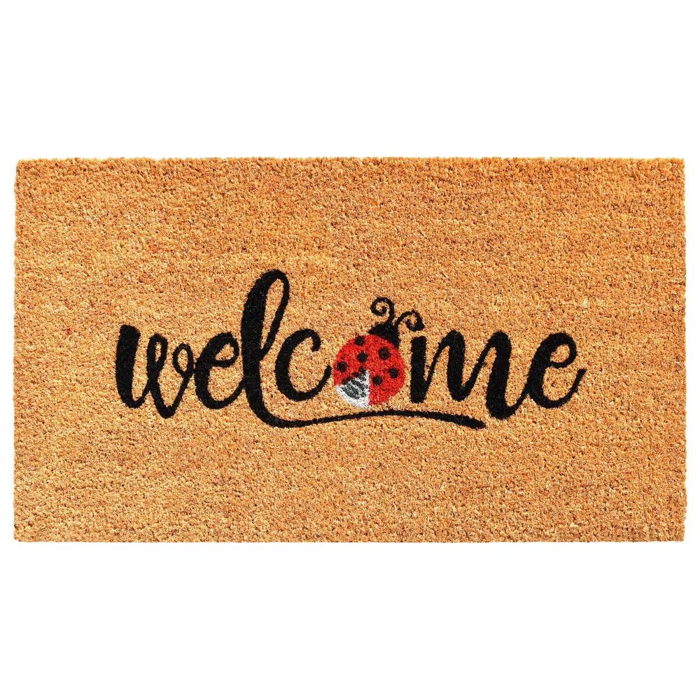 Callaway Natural Ladybug 1'5" x 2'5" Natural, Black and Red Door Mat