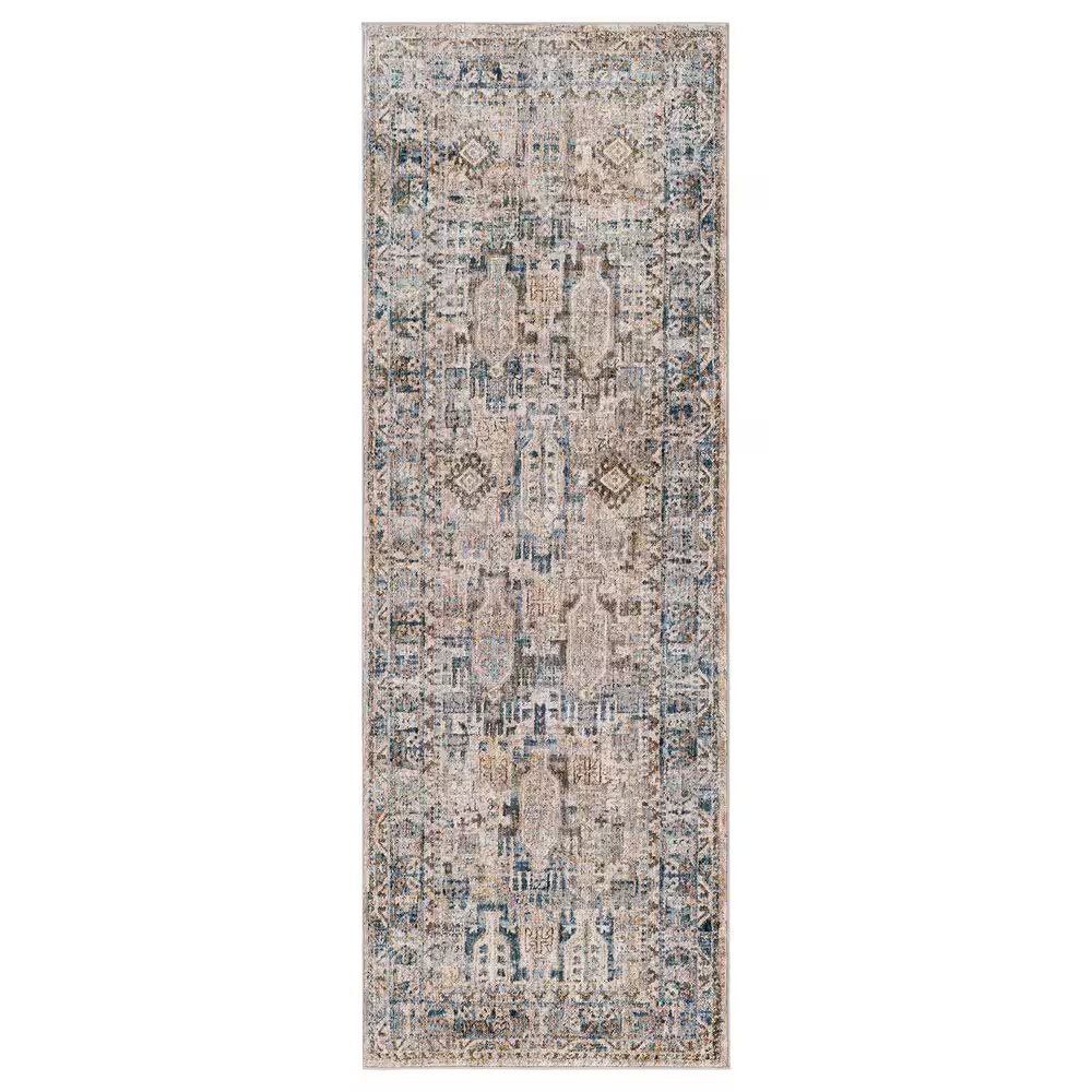 Surya Mirabel MBE-2302 2'7" x 10' Navy, Denim, Cream, Brown, Saffron, Taupe and Gray Runner