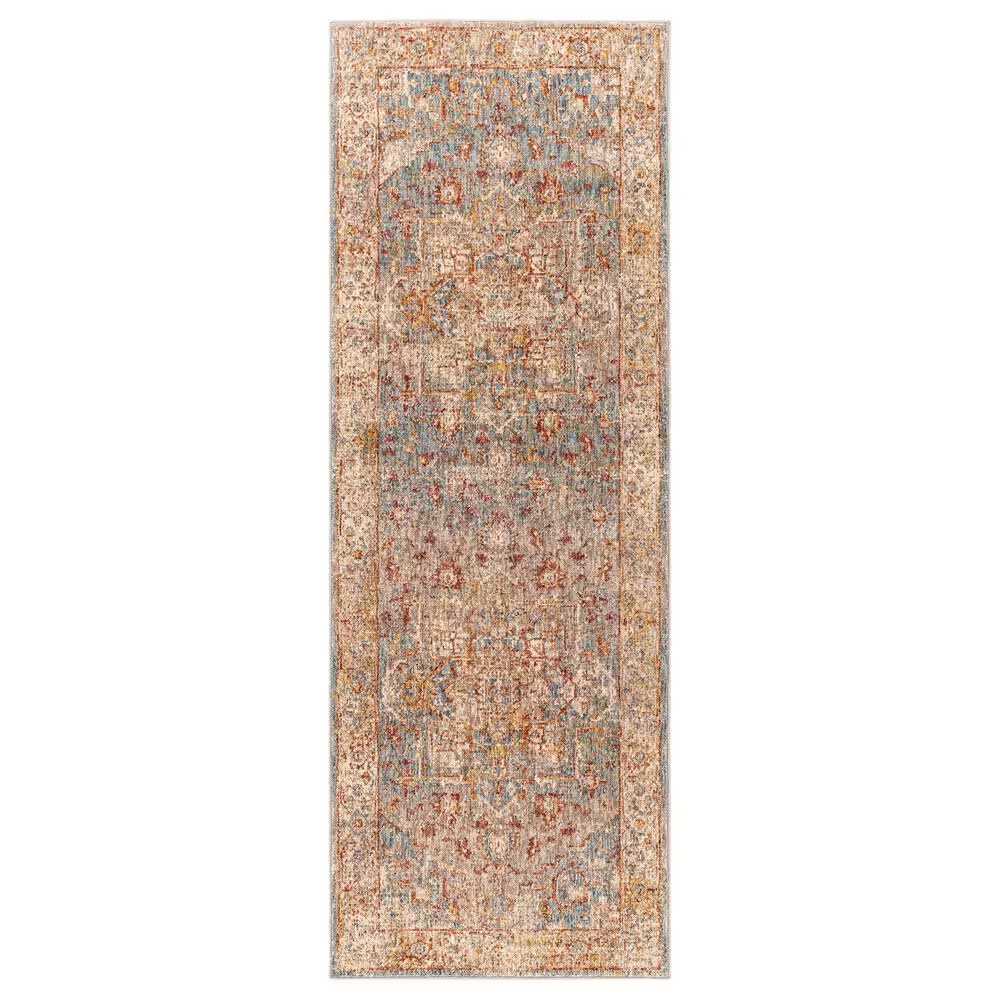 Surya Mirabel 2'7" x 7'3" Teal, Aqua, Gray, Burnt Orange, Olive and Beige Runner