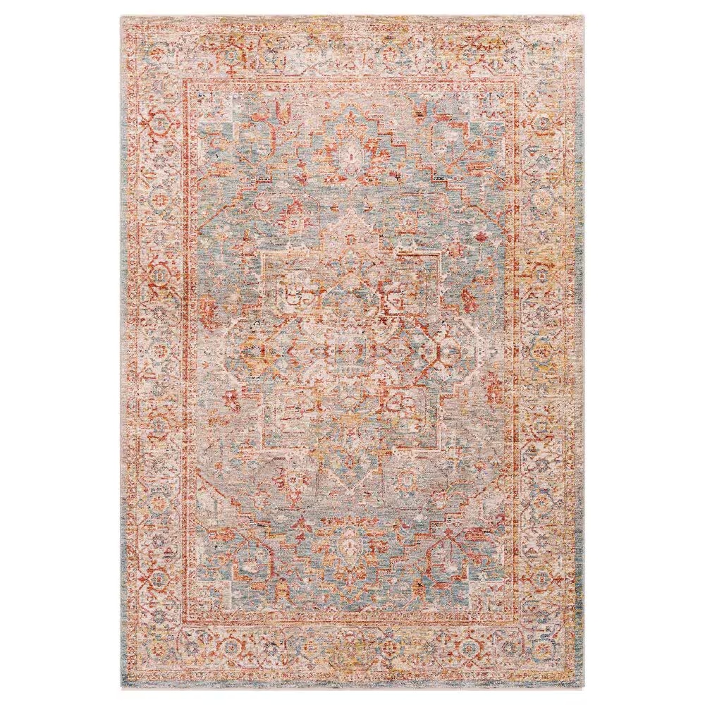Surya Mirabel 5' x 7'5" Teal, Aqua, Gray, Burnt Orange, Olive and Beige Area Rug