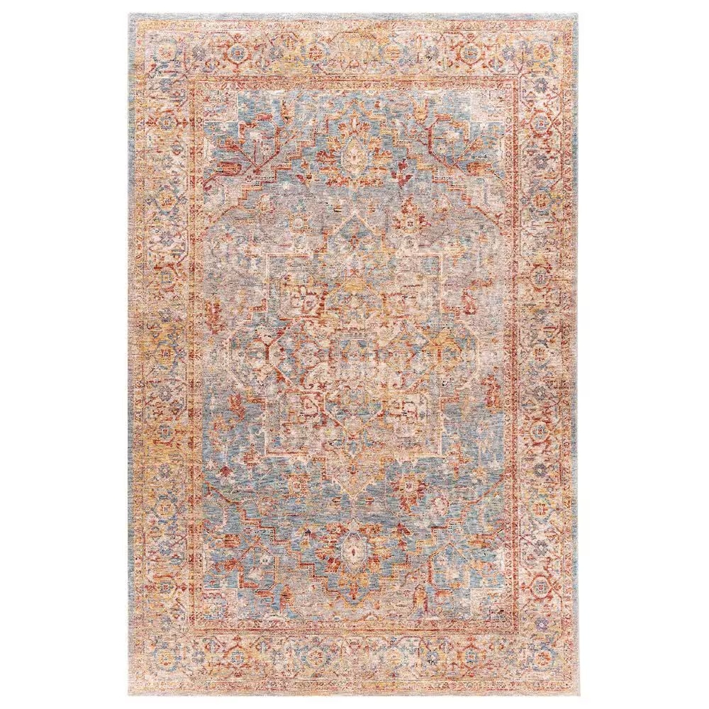 Surya Mirabel 5'3" Round Teal, Aqua, Gray, Burnt Orange, Olive and Beige Area Rug