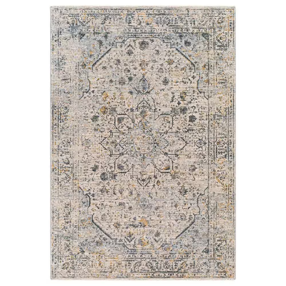 Surya Laila LAA-2311 5'3" Round Teal, Sage, Saffron, Gray and Cream Area Rug