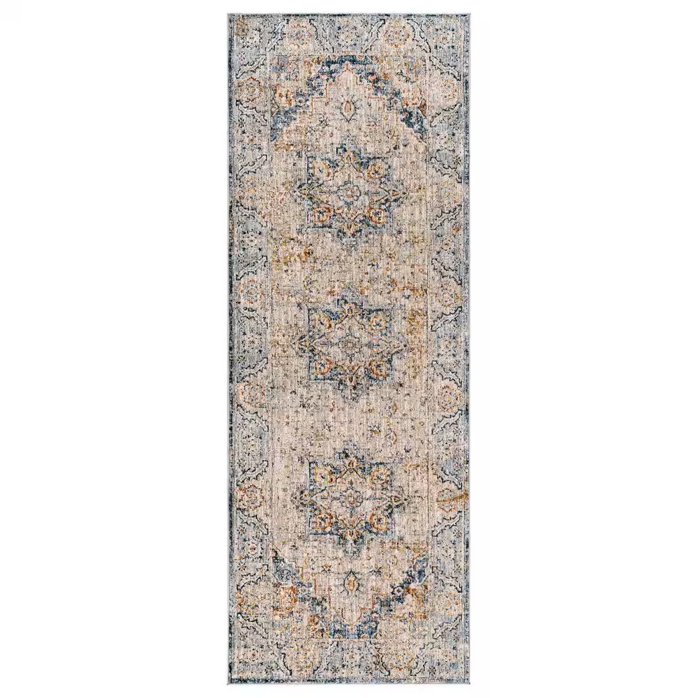 Surya Laila2'7" x 7'3" Teal, Burnt Orange, Gray, Sage and Cream Runner