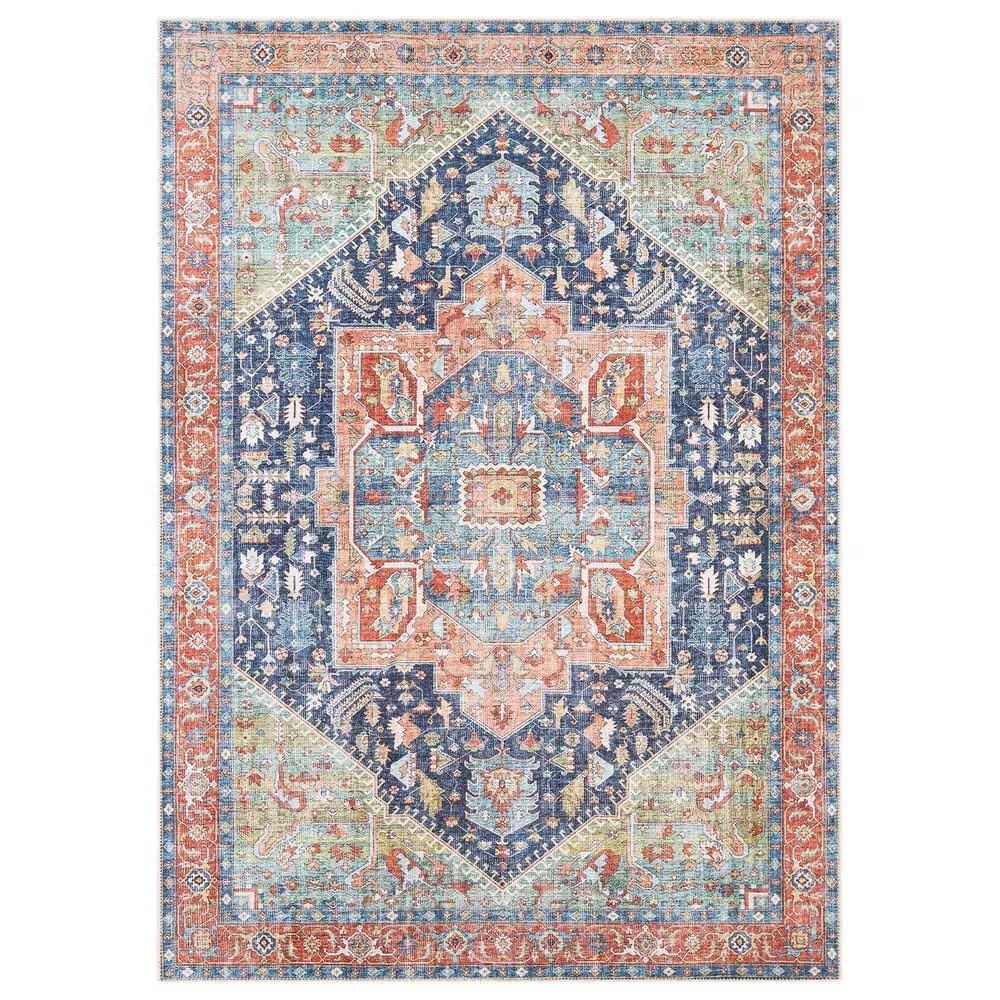 Surya Amelie AML-2311 6'7" x 9'2" Navy, Peach, Green, Coral, Beige and Blush Area Rug