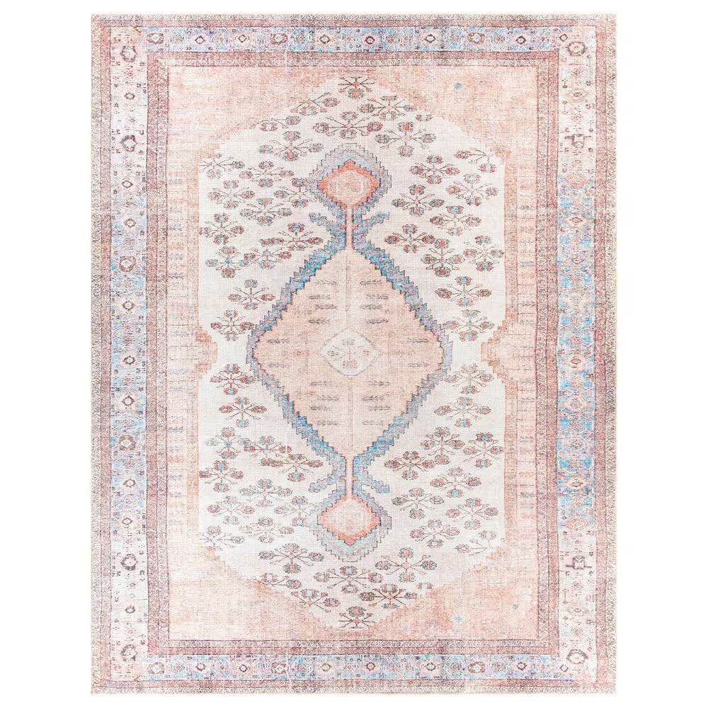 Surya Amelie AML-2326 7'10" x 10'2" Blush, Ivory, Aqua, Peach, Camel and Charcoal Area Rug
