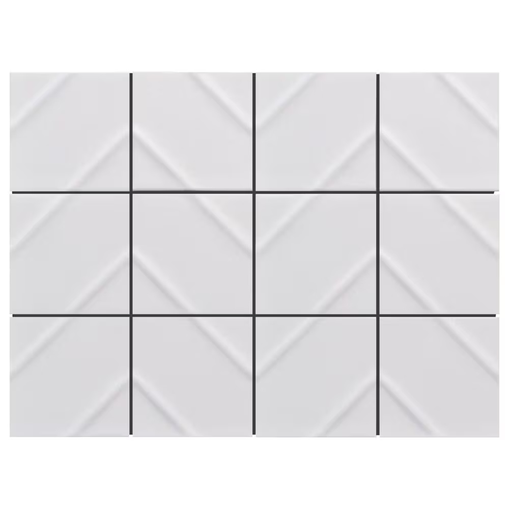 Emser Kumito White Chevron 4" x 4" Square on 12" x 16" Ceramic Mosaic Sheet