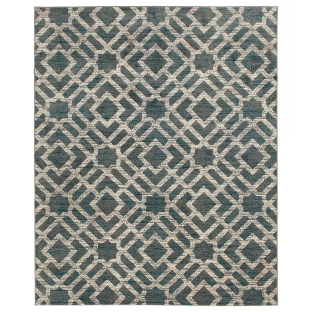 Central Oriental Terrace Tropic Newell 5' x 7' Stone and Turquoise Area Rug