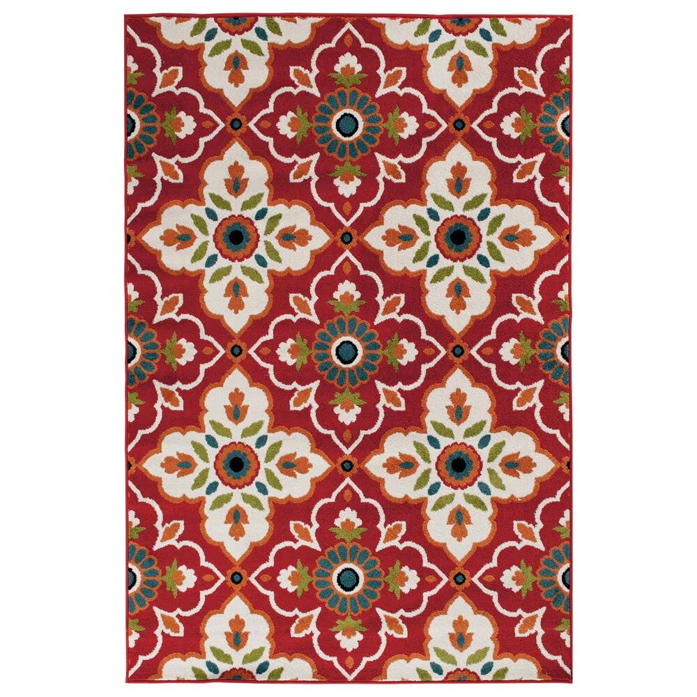 Central Oriental Terrace Tropic Bluffton 8'8" x 11'10" Coral and Snow Area Rug