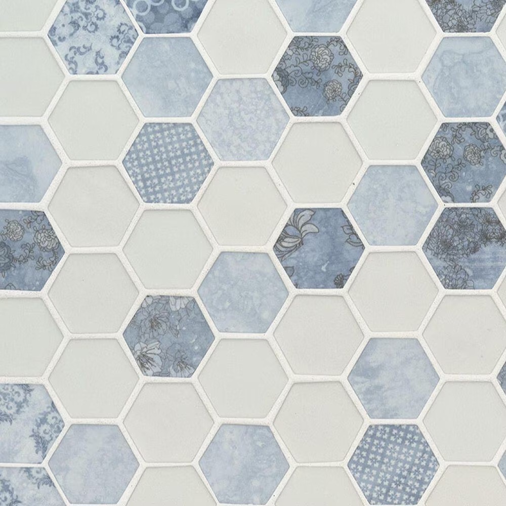 MS International Vista Azul 2" x 2" Hexagon on 13" x 11" Glass Mosaic Sheet