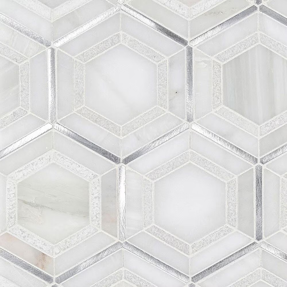 MS International Medici Silver Pattern White Cool 11" x 13" Mosaic Sheet