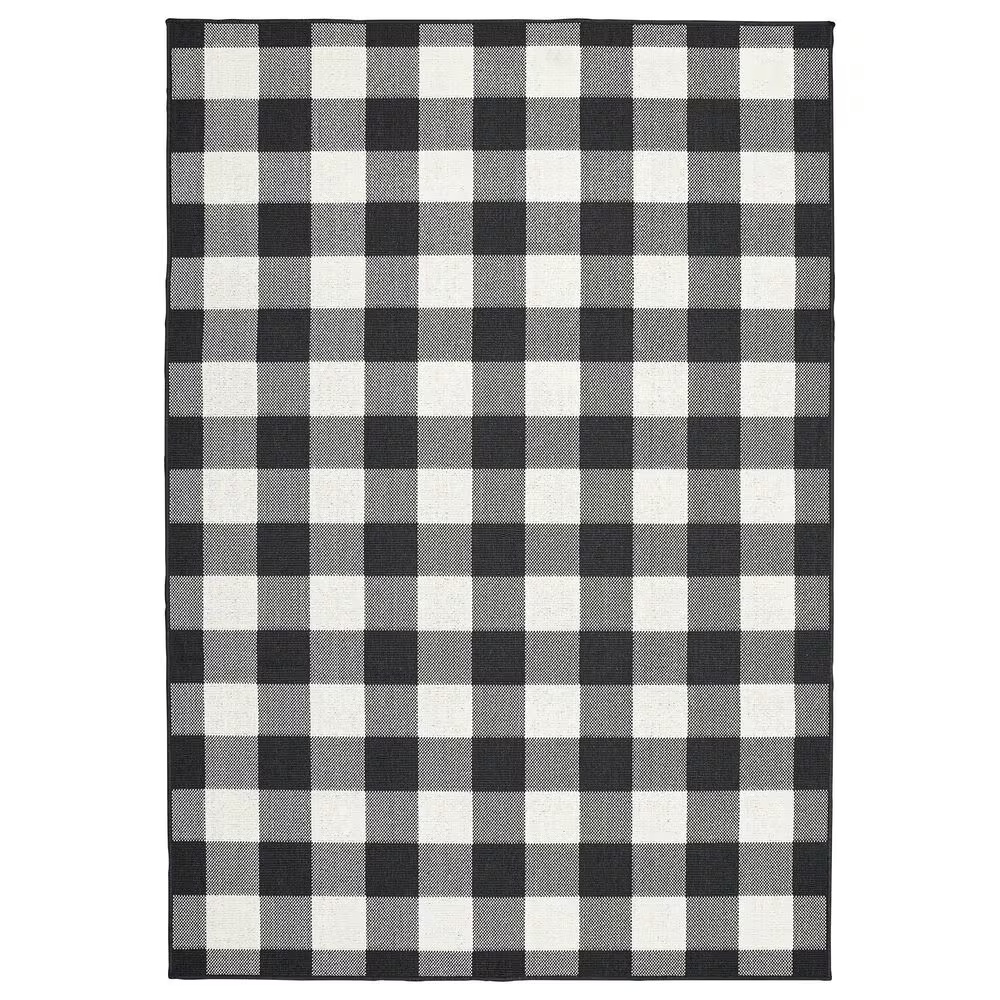 Oriental Weavers Marina Black and Ivory 7'10" x 10'10" Indoor/Outdoor Area Rug