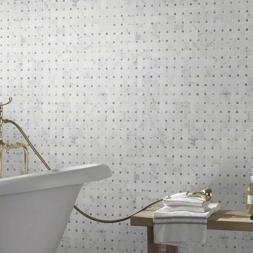 MS International Calacatta Cressa White 12" x 12" Basketweave Natural Stone Mosaic Sheet
