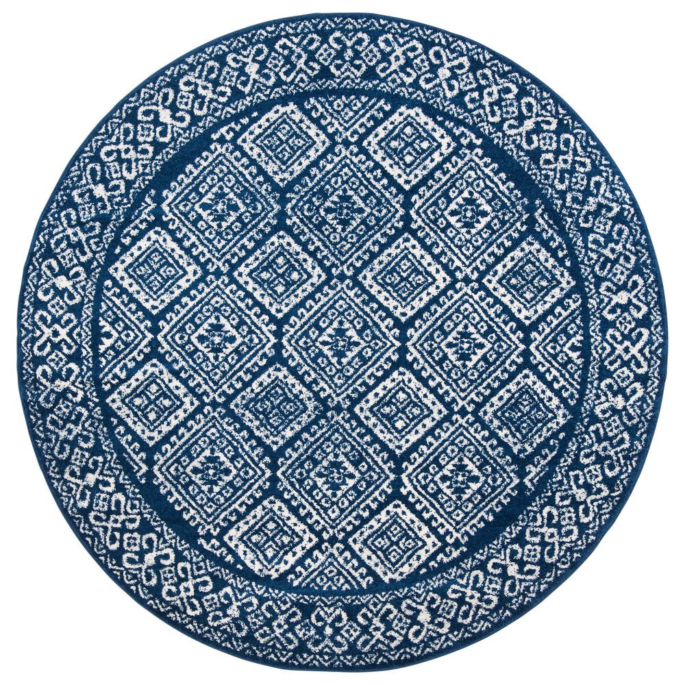 Safavieh Tulum Traditional 6'7" Round Ivory and Navy Area Rug