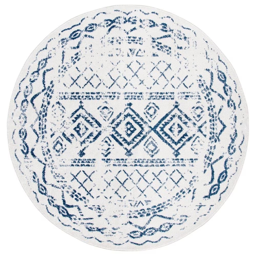 Safavieh Tulum TUL268C 6'7" Round Ivory and Navy Area Rug