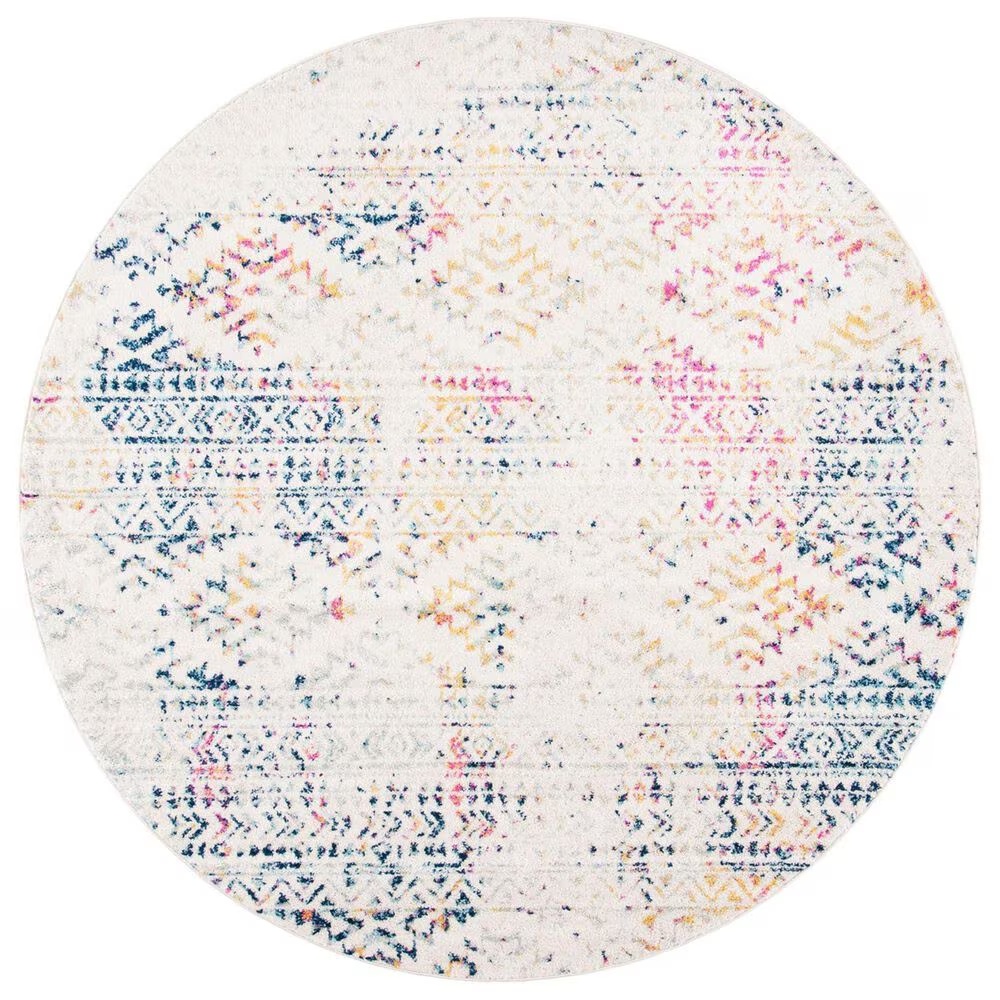 Safavieh Tulum TUL272 6'7" Round Ivory and Blue Area Rug