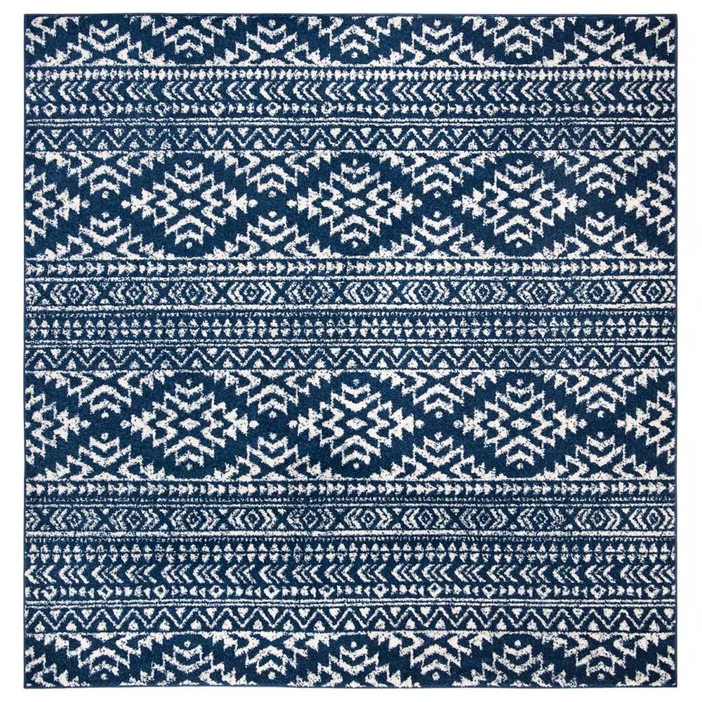 Safavieh Tulum Bohemian 5' Square Navy and Ivory Area Rug