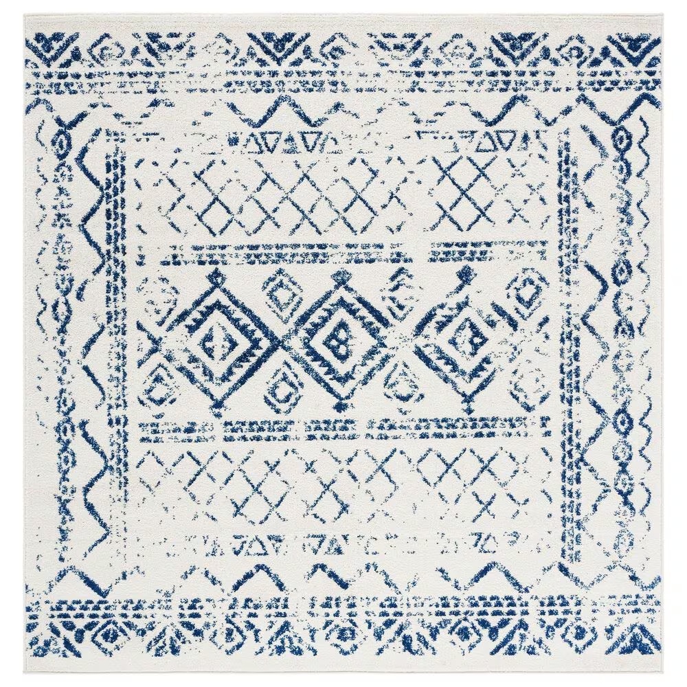 Safavieh Tulum Traditional 6'7" Square Ivory and Navy Area Rug