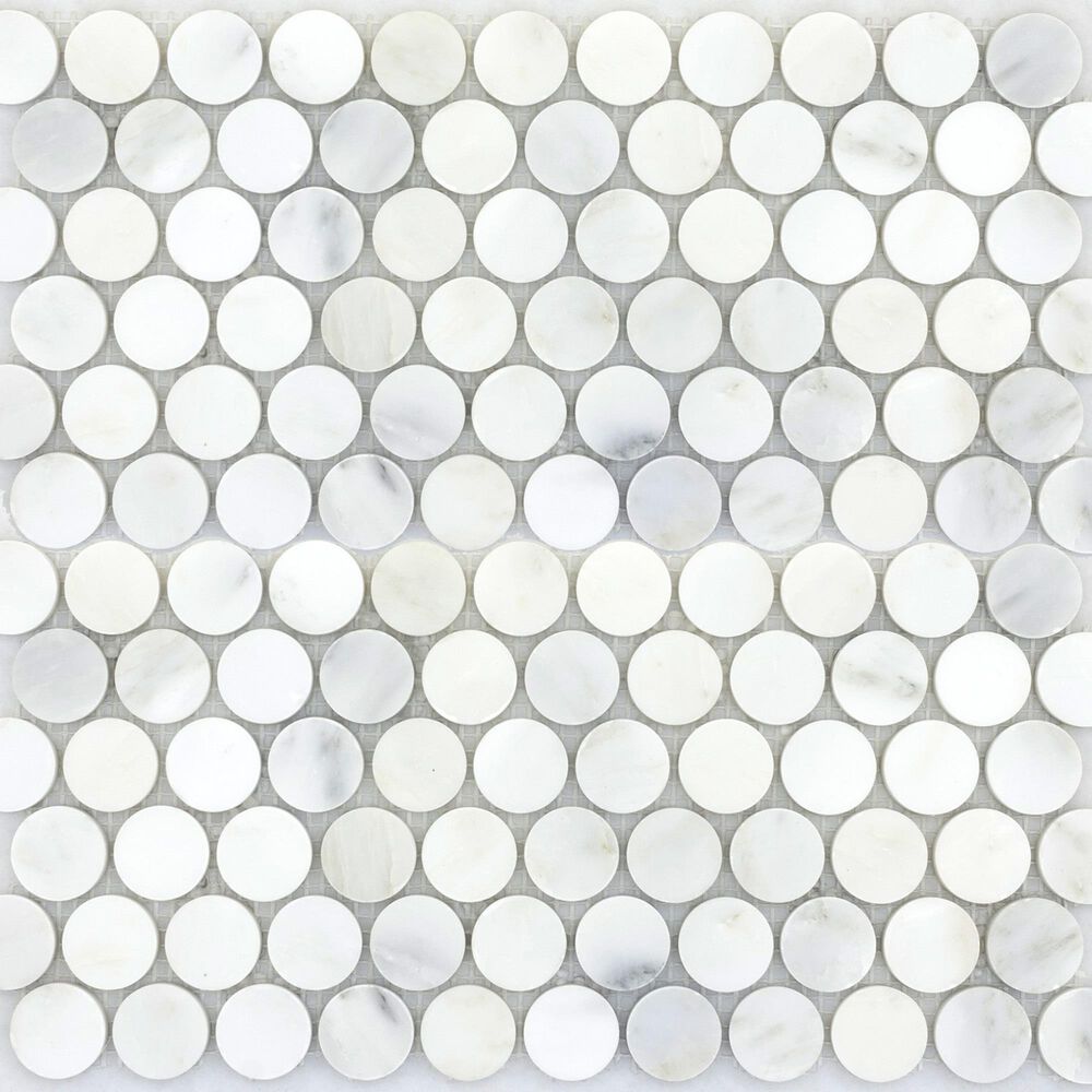 Emser Winter Frost 12" x 12" Penny Round Marble Mosaic Sheet