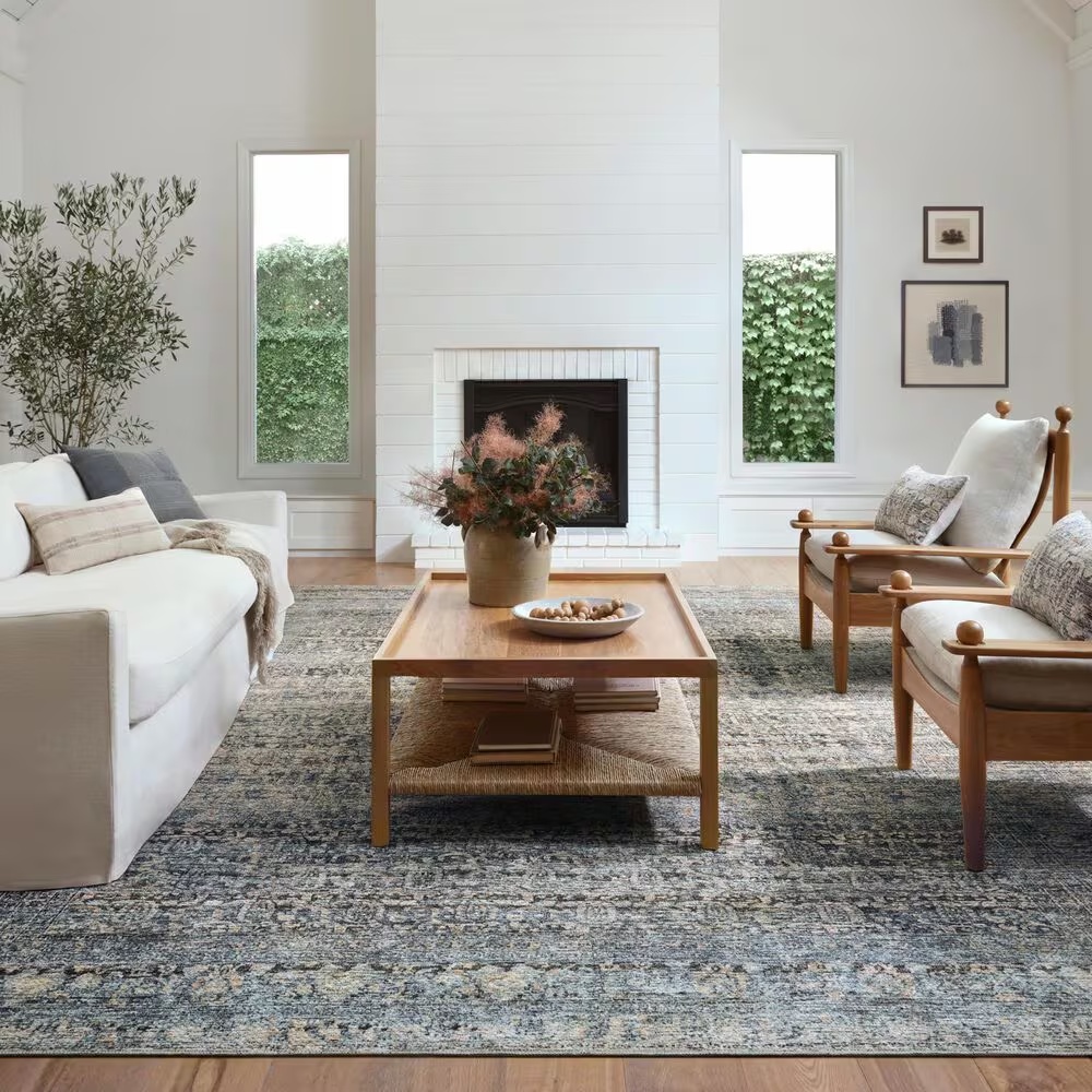 Amber Lewis x Loloi Billie 10' x 14' Denim and Blush Area Rug